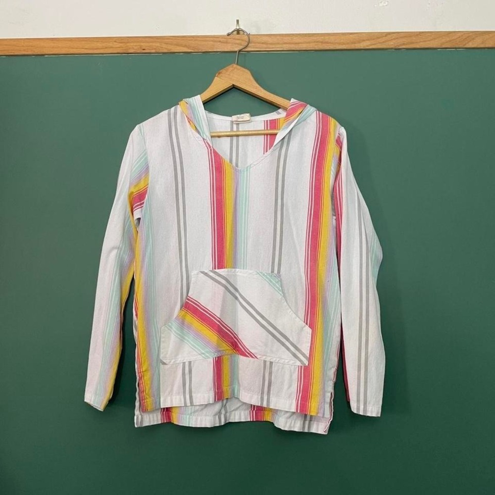 Multicoloured striped long‎ sleeve hoodie with pockets